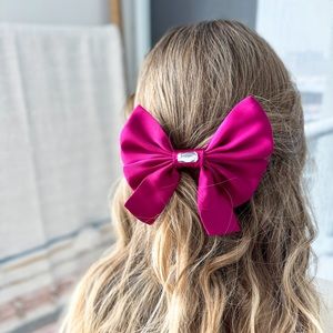 Handmade Magenta Pink Satin Hair Bow Clip With Jewel Made by ClosetVenture